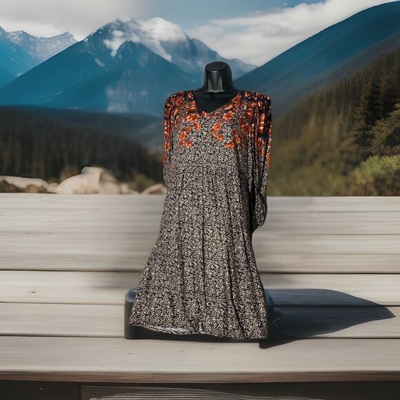 Maurice’s Boho Dress‎ Size Small Floral 3/4 Sleeves V Neck Cinched Back - Picture 1 of 4